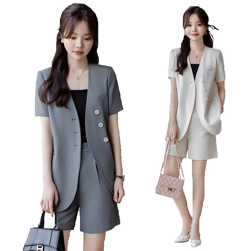 

Summer Two Piece Set Women Suits Short Sleeve Blazer And Shorts Elegant High Fashion Chic Lady 2 Piece Set Women blazer Sets