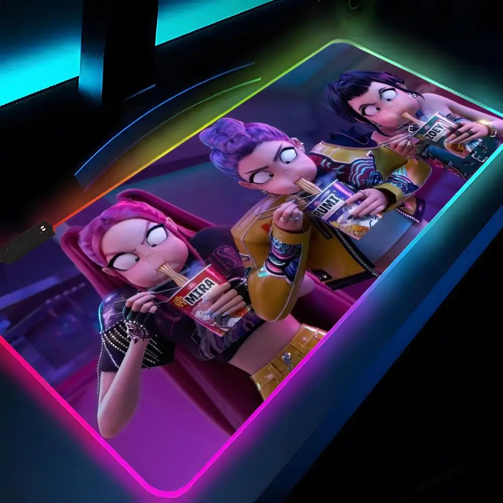 

K-KPop D-Demon H-Hunters Коврик для мыши Rgb Xxl Коврик для ноутбука Игровой коврик для мыши Клавиатура с подсветкой Геймер Девушка Настольные коврики Стол