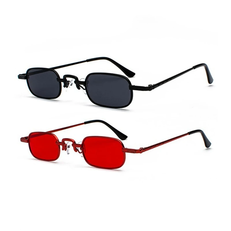 

2Pcs Retro Punk Glasses Clear Square Sunglasses Female Retro Sunglasses Men Metal Frame - Red & Black + Black Gray