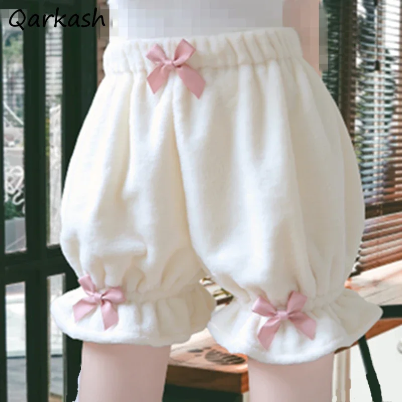 

Autumn Winter Fleece Legging for Women Kawaii Bow Girls Mid Waist Safety-shorts Warm All-match Jk Fashion Loose Casual Students