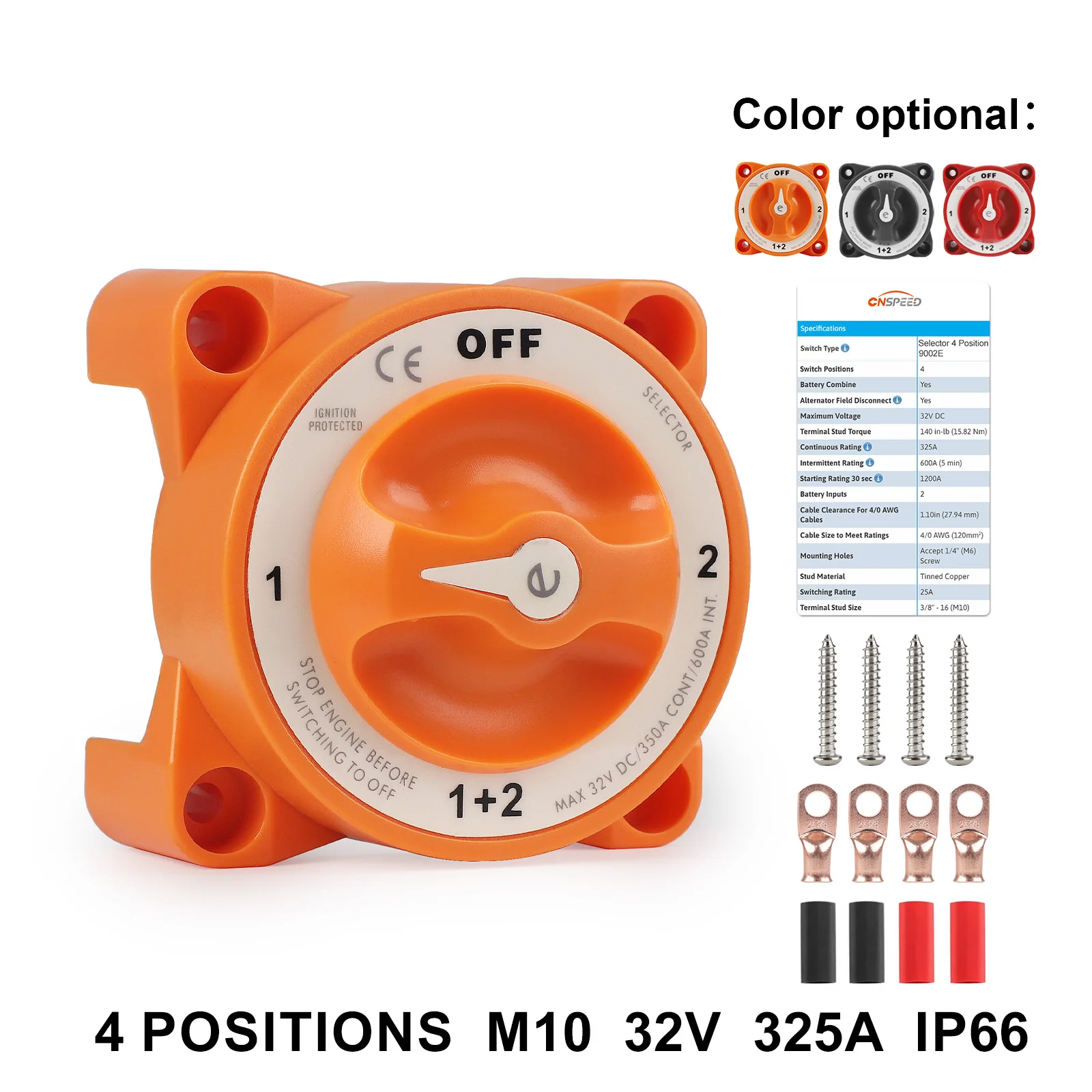 

Orange Red Black E-Series Selector 4 Position Battery Isolator Disconnect Switch with AFD 32V DC 325A For Marine Boat Truck Car