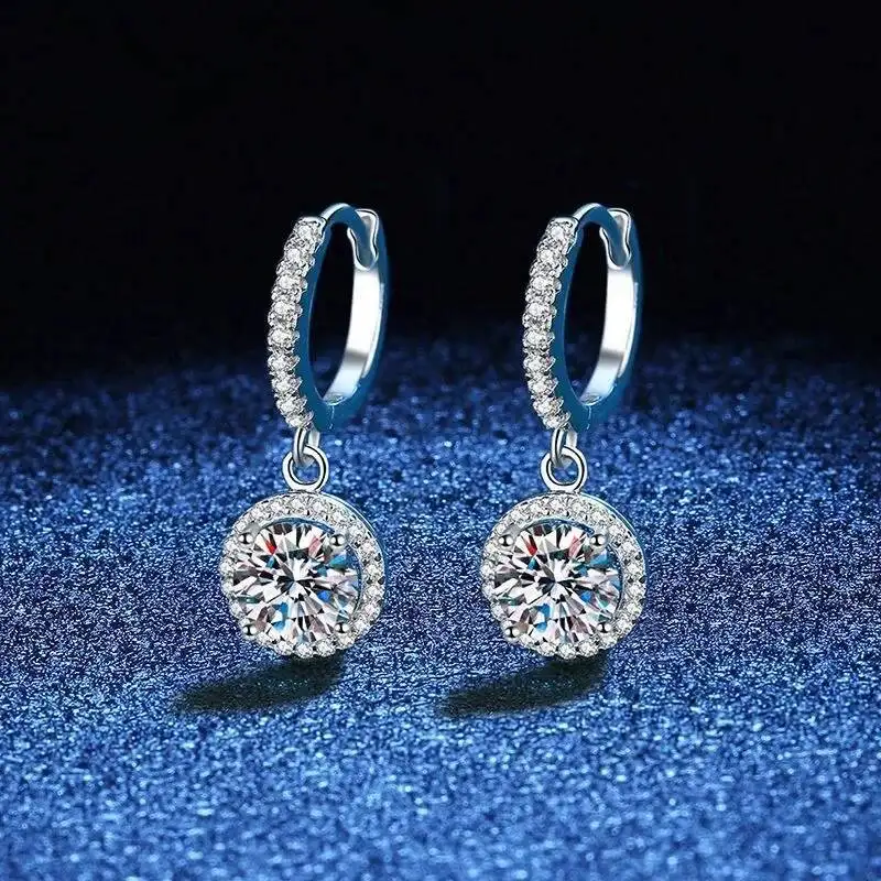 

JoiasHome S925 Sterling Silver 6.5MM 1CT D Color Moissanite Drop Earrings Women Sparkling Wedding Party Jewelry