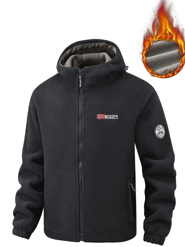 سحاب من الصوف الأسود - سترة بغطاء للرأس مع علم نرويجي وتطريز "نرويج الخارجية".