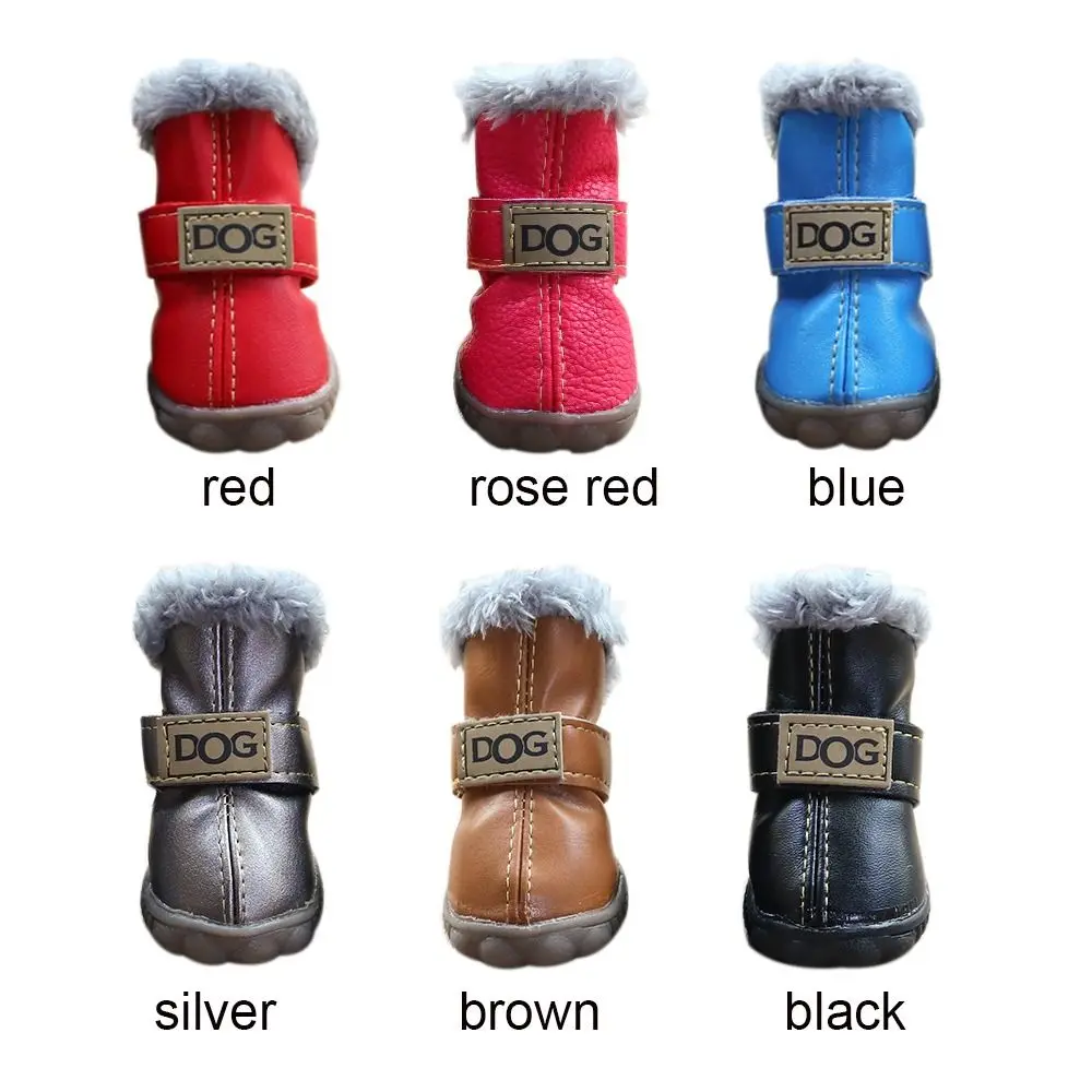 Weiche Haustier Schneeschuhe Mode wasserdicht rutsch fest Winter Haustier Hund Schuhe Plüsch/Pu warm für 4 teile/satz Winter – Detail 4