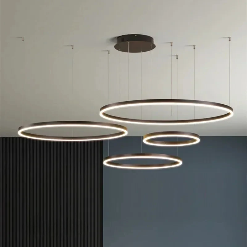 Modern LED Circular shape Pendant Lamp For Living Room Bedroom Dining Room Balck Rond Ring Design Ceiling Chandelier Light