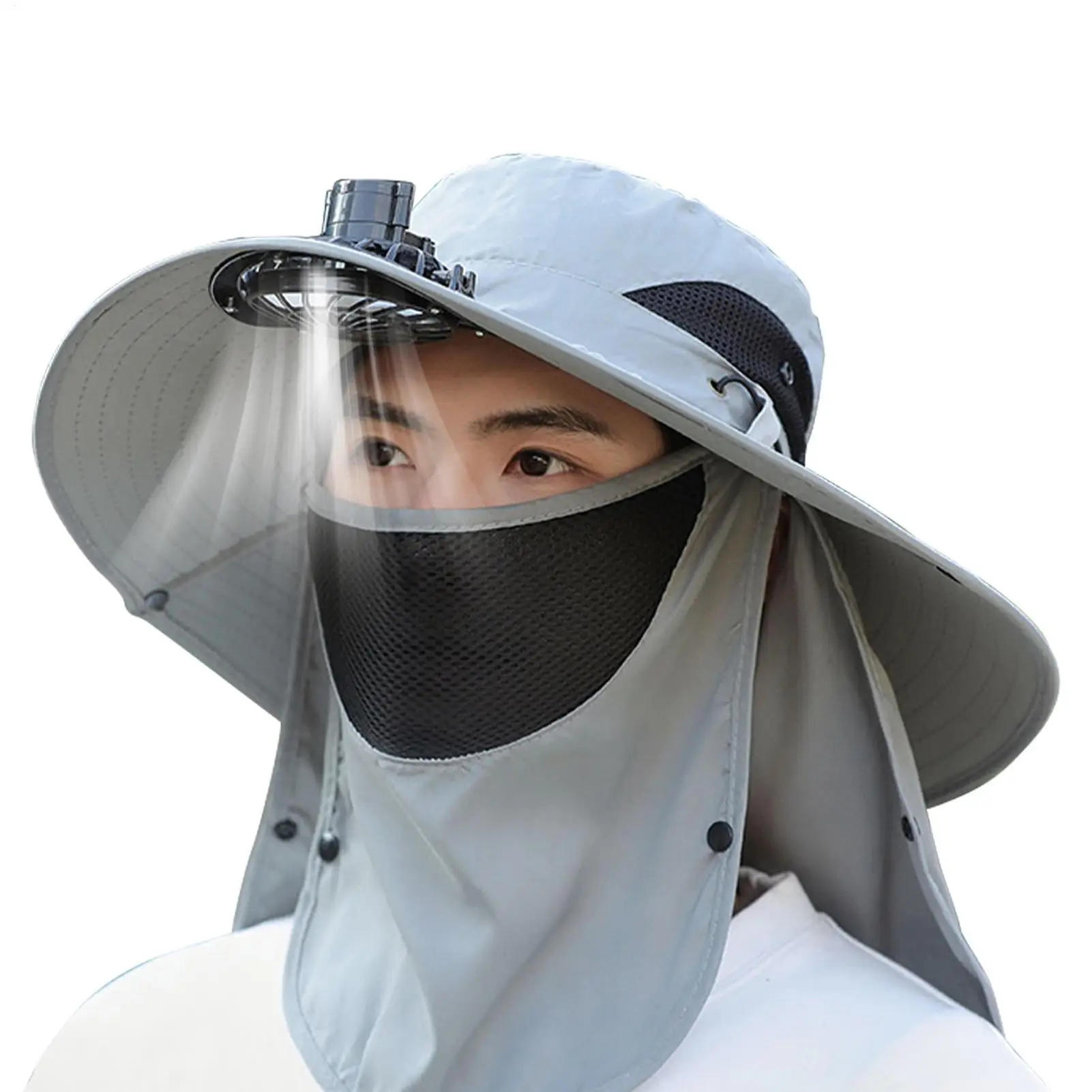 

Fan Fishing Hat For Men Women's Sunhats With Face Cover Neck Flap Lightweight Fishing Cap For Beach Golfing Cycling Sports