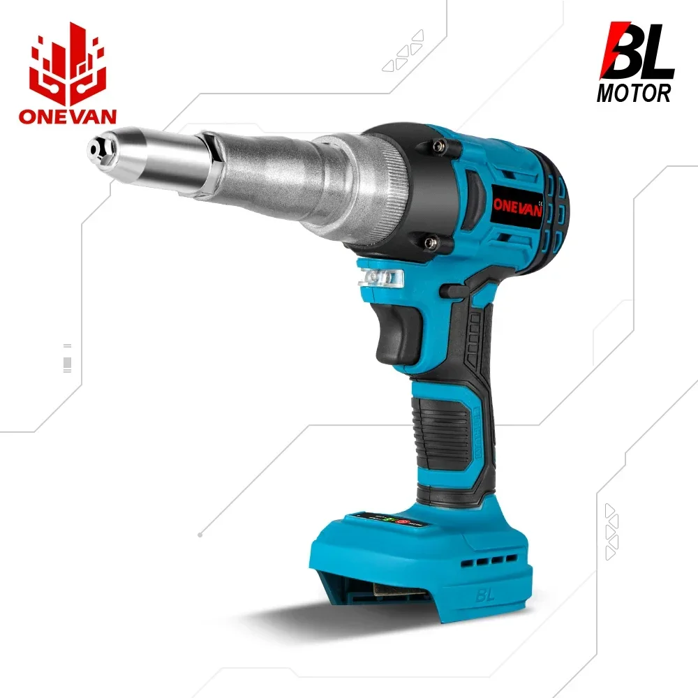 ONEVAN 20000N Brushless Electric Rivet Gun 2.4~5.0mm Cordless Rivet Nut Gun 720W Drill Insert Power Tools For Makita 18V Battery