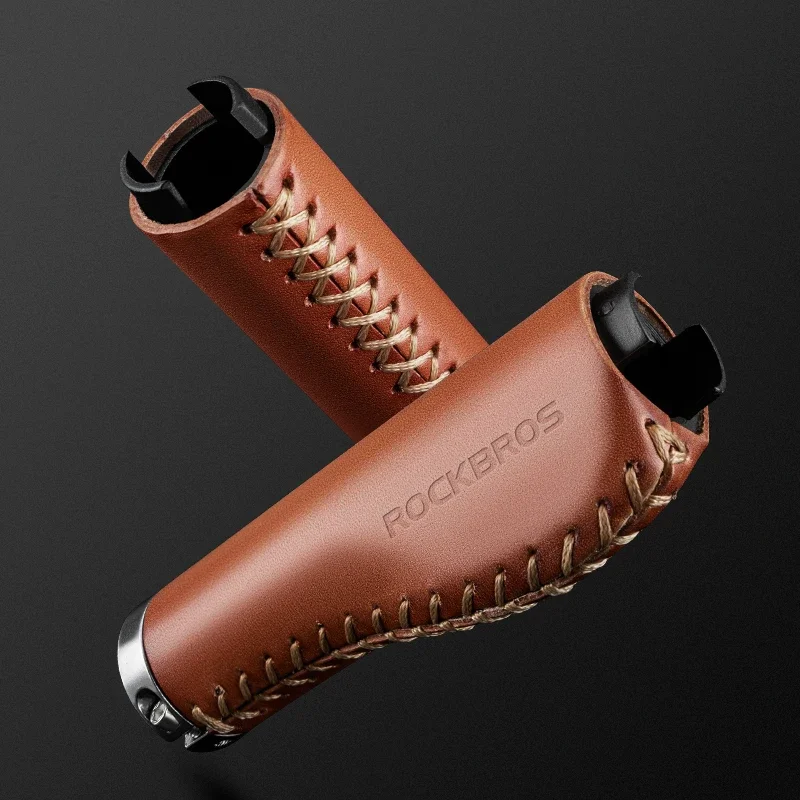 ROCKBROS Cycling Bicycle Handlebar Grip Soft Top-grain Leather Bike Handle Cuffs Cover Anti-Slip Ergonomic MTB Bike Accessories