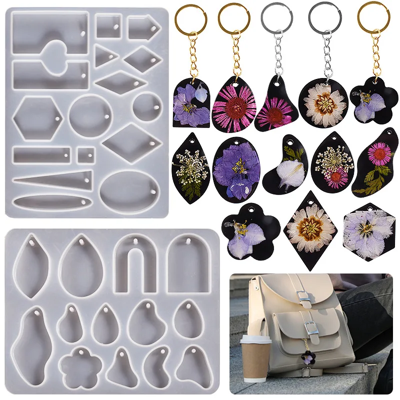 DIY Crystal Resin Earrings Pendant Silicone Mold Triangle Oval Shaped Necklace Keychain Pendant Jewelry Molds For Resin Making