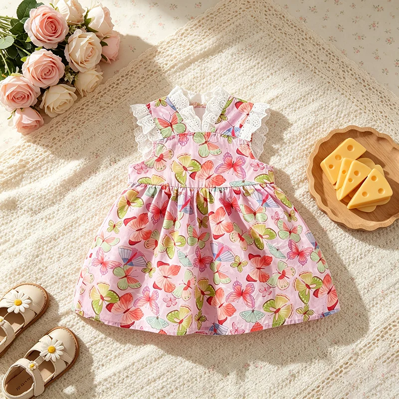 Summer Children Butterfly Dresses Baby Girls Sleeveless Soft Thin Clothes Fashionable Sweet Kid Costume 0-3 Y Toddler Clothes