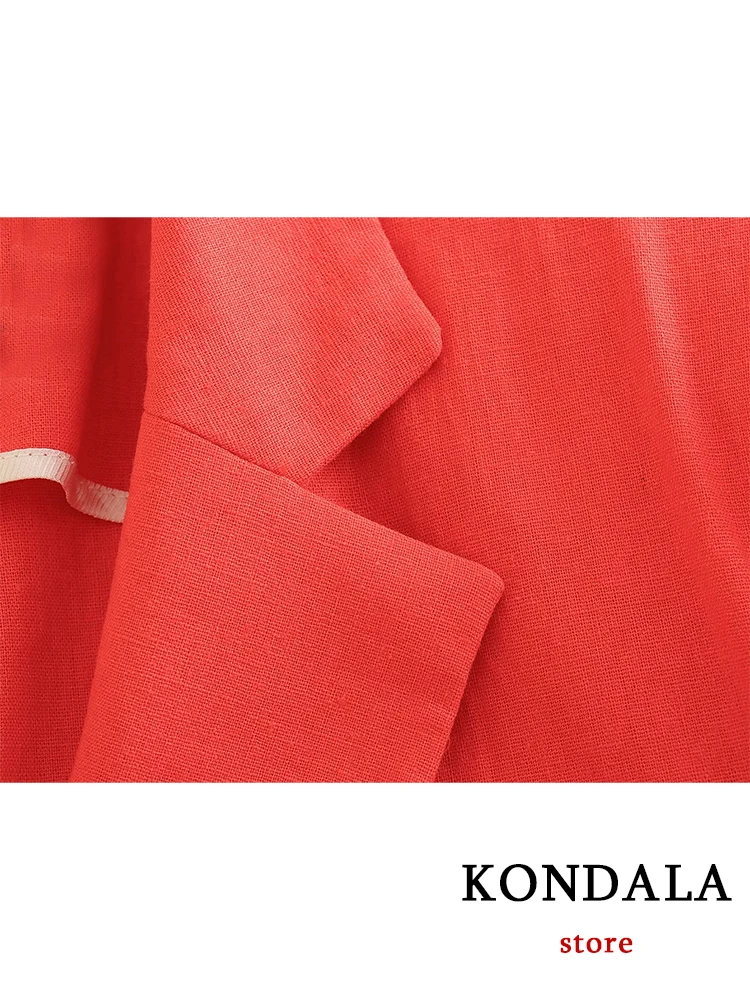 KONDALA Office Lady Chic Red Women Suits V Neck Short Sleeve Blazer+High Waist Ruffles Mini Skirts Fashion 2023 Summer Mujer Set