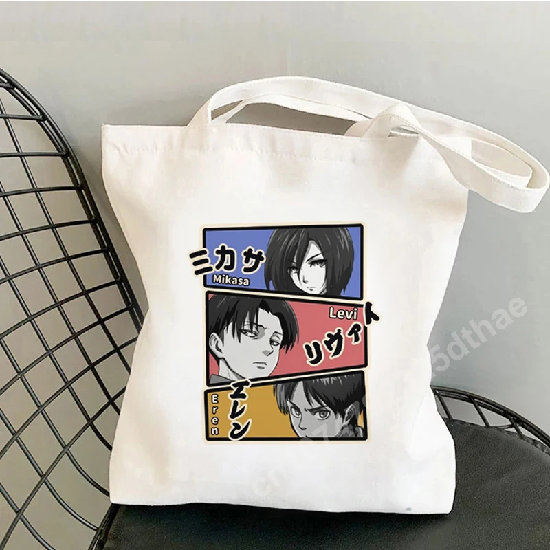 Attack Titan Shopping Bag Graphic Tote Harajuku Shingeki No Kyojin Shopper Handbag Women Canvas Shoulder Eco Large-capacity Bags