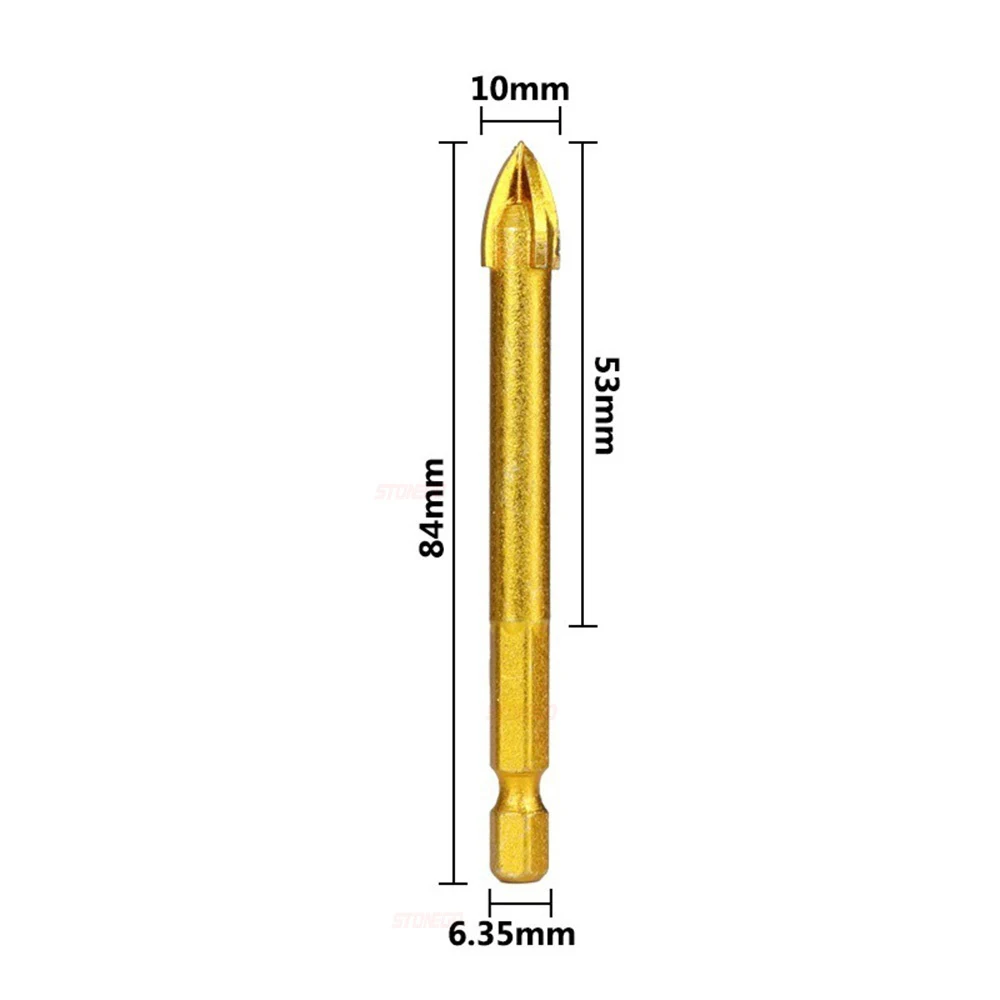 STONEGO Glass Drill Bit Set, Cross Spear Head, 6/8/10/12mm Diameter, for Ceramic Tile, Glass, Marble, with Hex Shank