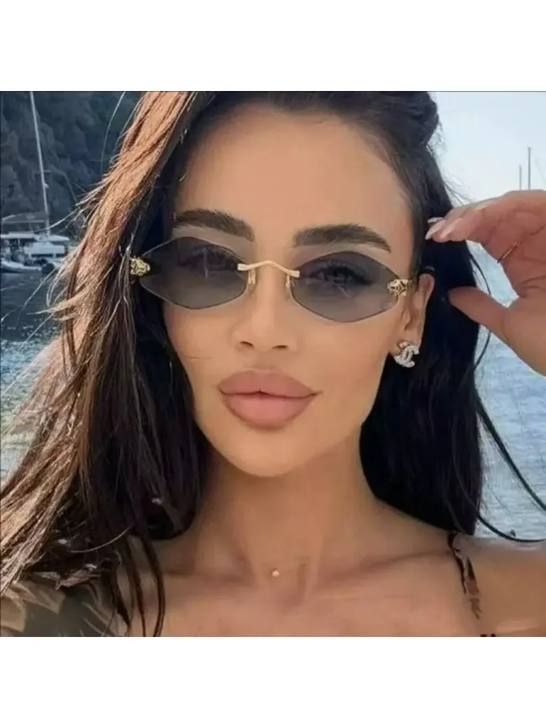 Trendige randlose polygonale Sonnenbrille, stilvolle Metallbrille mit Farbverlaufsgläsern, Luxusmarke, kleine Rauten-Vintage-Sonnenbrille