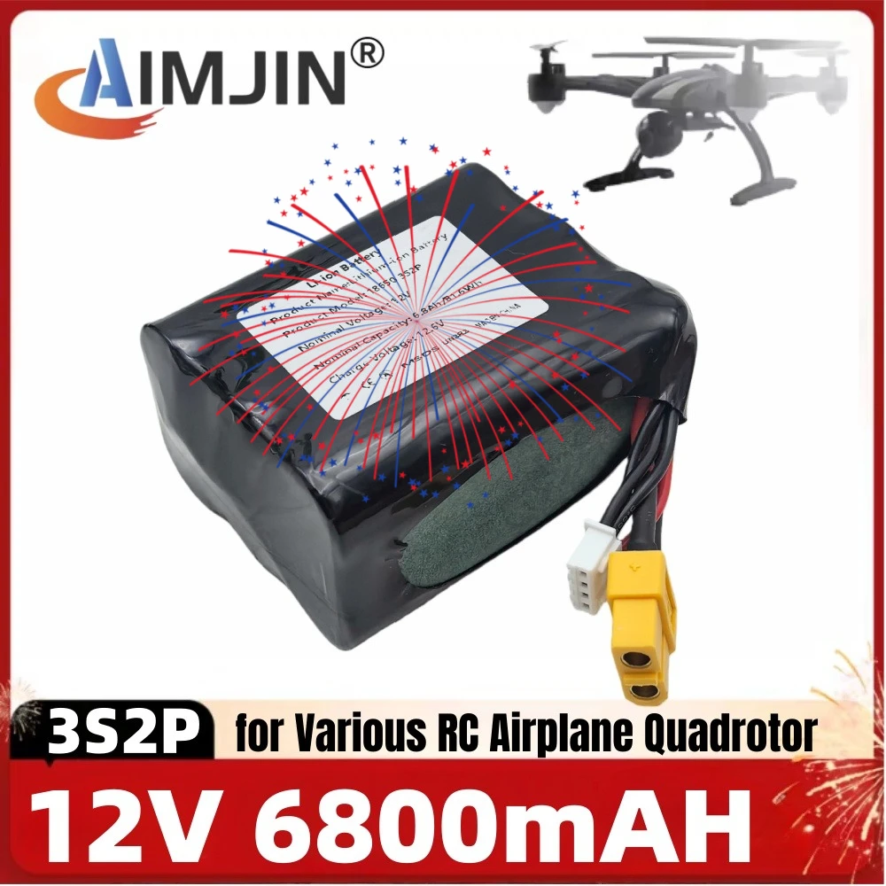 

3S2P 12V 6.8Ah High Capacity UAV Rechargeable 12.6V Li-ion Battery for Various RC Airplane Drone Quadrotor XH2.54-4P XT60