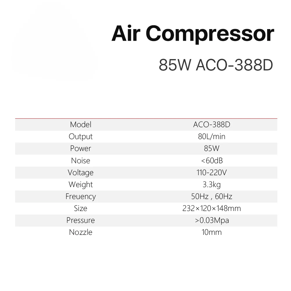 85W Air Compressor Electrical Magnetic Air Pump for CO2 Laser Engraving Cutting Machine ACO-388D