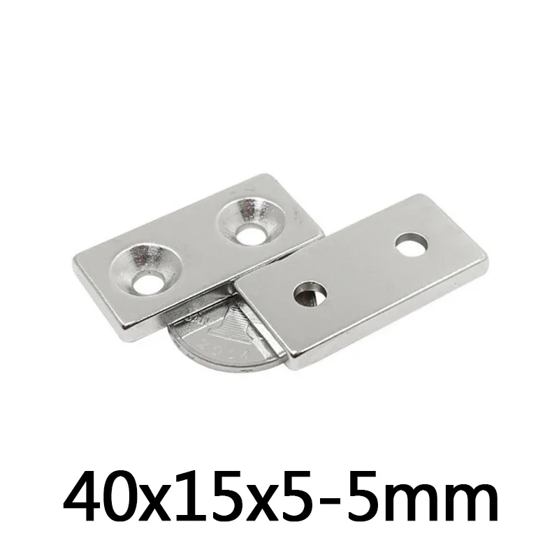 40*15*5-5mm Block Powerful Magnets double Holes 5mm Countersunk Neodymium 40x15x5-5mm Magnet  NdFeB Magnetic