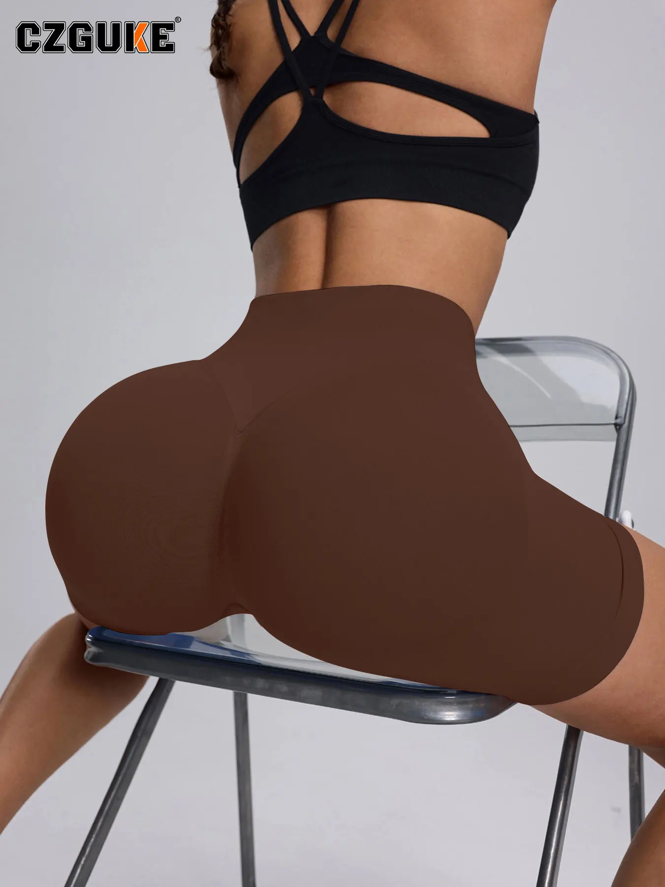 CZGUKE Women's 4.5-inch Fitness Shorts Seamless High Waist Yoga Shorts Hip Lifting Bicycle Sports Shorts Push Up Tight Shorts