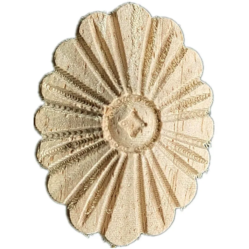 5cm Round Floral Wood Carved Decal Corner Applique Frame Woodcarving Wooden Figurine Home Decor Furniture Small Patch