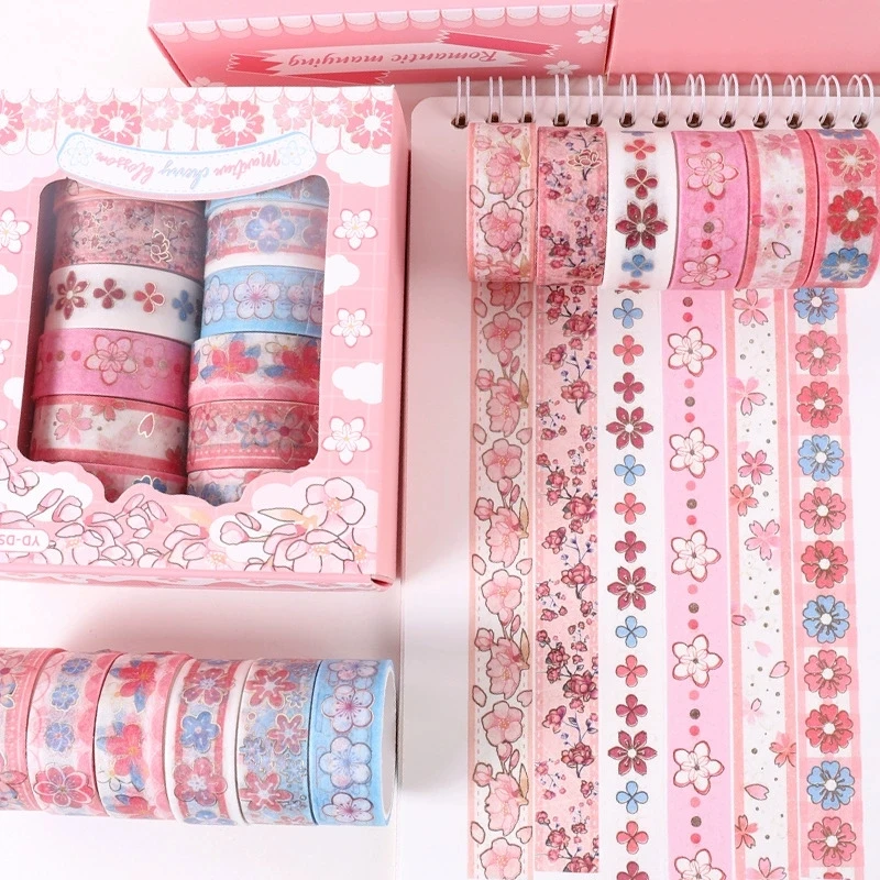 12 Rollen/Packung Kawaii Blumen-Dekorband-Set DIY Handbuch-Material Schulbedarf