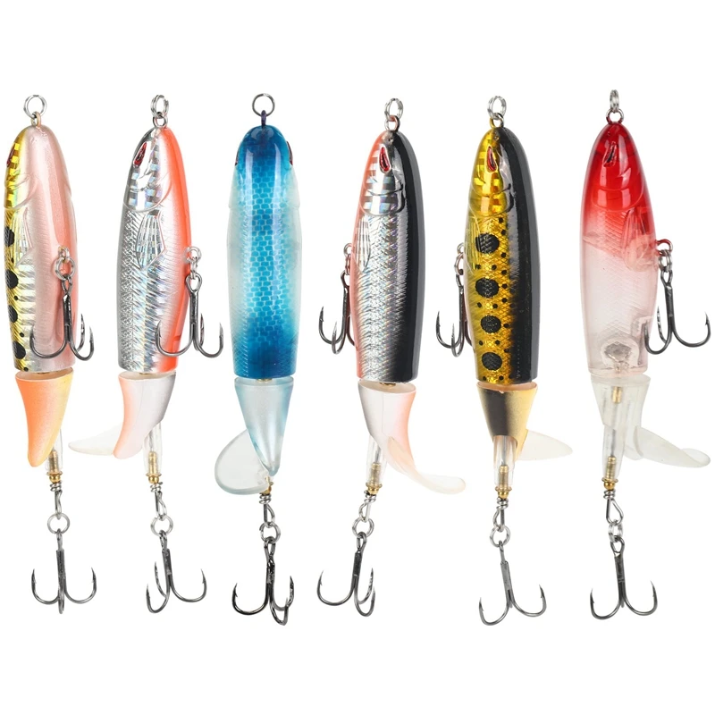 6Pcs With Box Whopper Plopper 100Mm 13G Floating Popper Fishing Lure Artificial Hard Bait Wobbler Rotating Tail Fishing Tackle