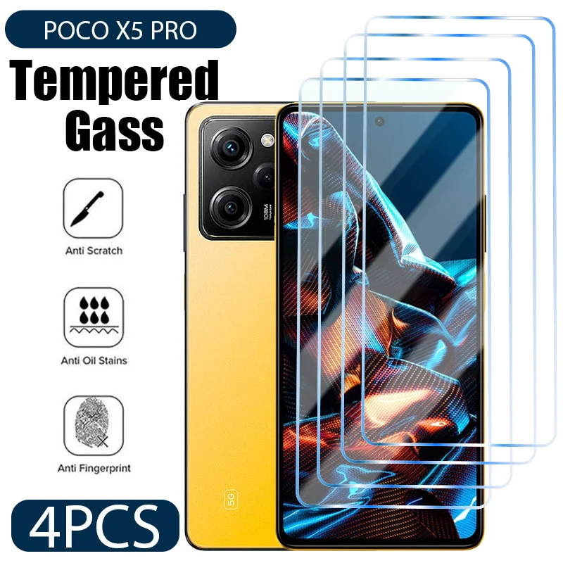 4Pcs Tempered Glass for Poco X5 Pro X3 X4 GT F4 X5 M5S 5G F3 Screen Protector for Xiaomi Poco X3 Pro X3 NFC M3 M4 Pro Glass