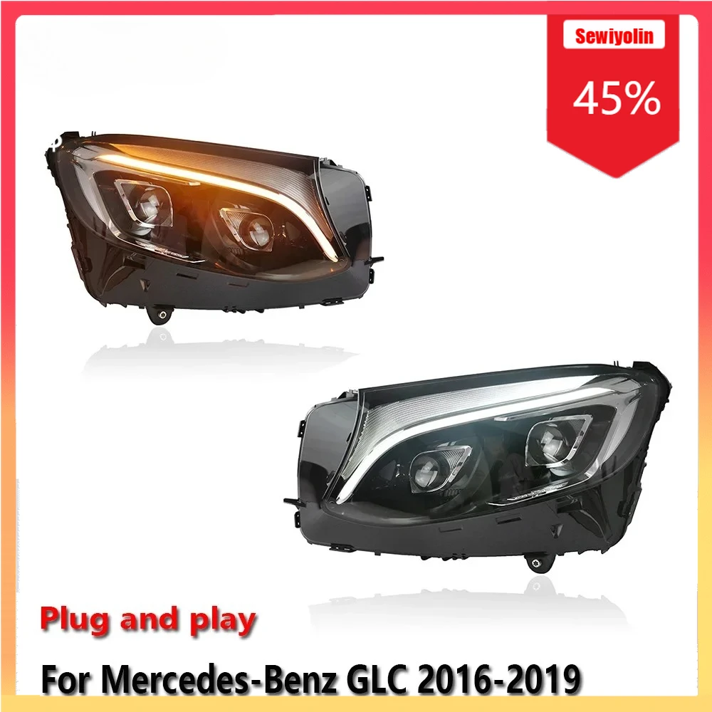 

Автомобильные лампы, фары в сборе для Benz GLC W253 2016-2019, противотуманные DRL, стоп-сигнал, указатель поворота, Plug and Play