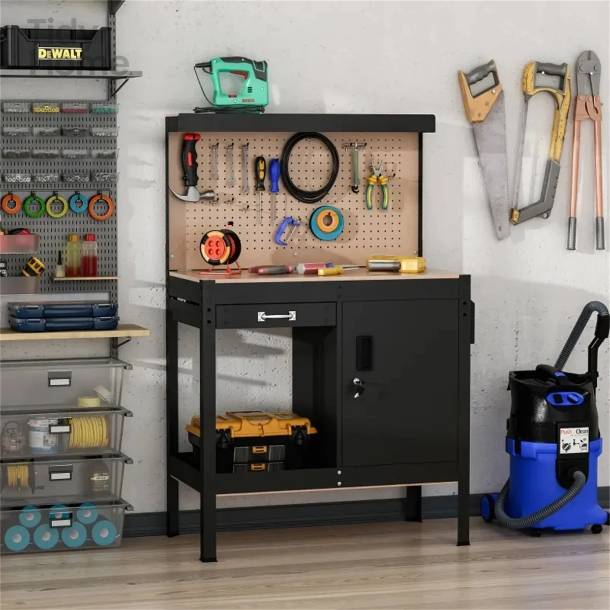 

Multipurpose Tool Table, Storage Cabinet with Keys Workshop Tool Table with Slide Drawer tool box storage tools chest garage