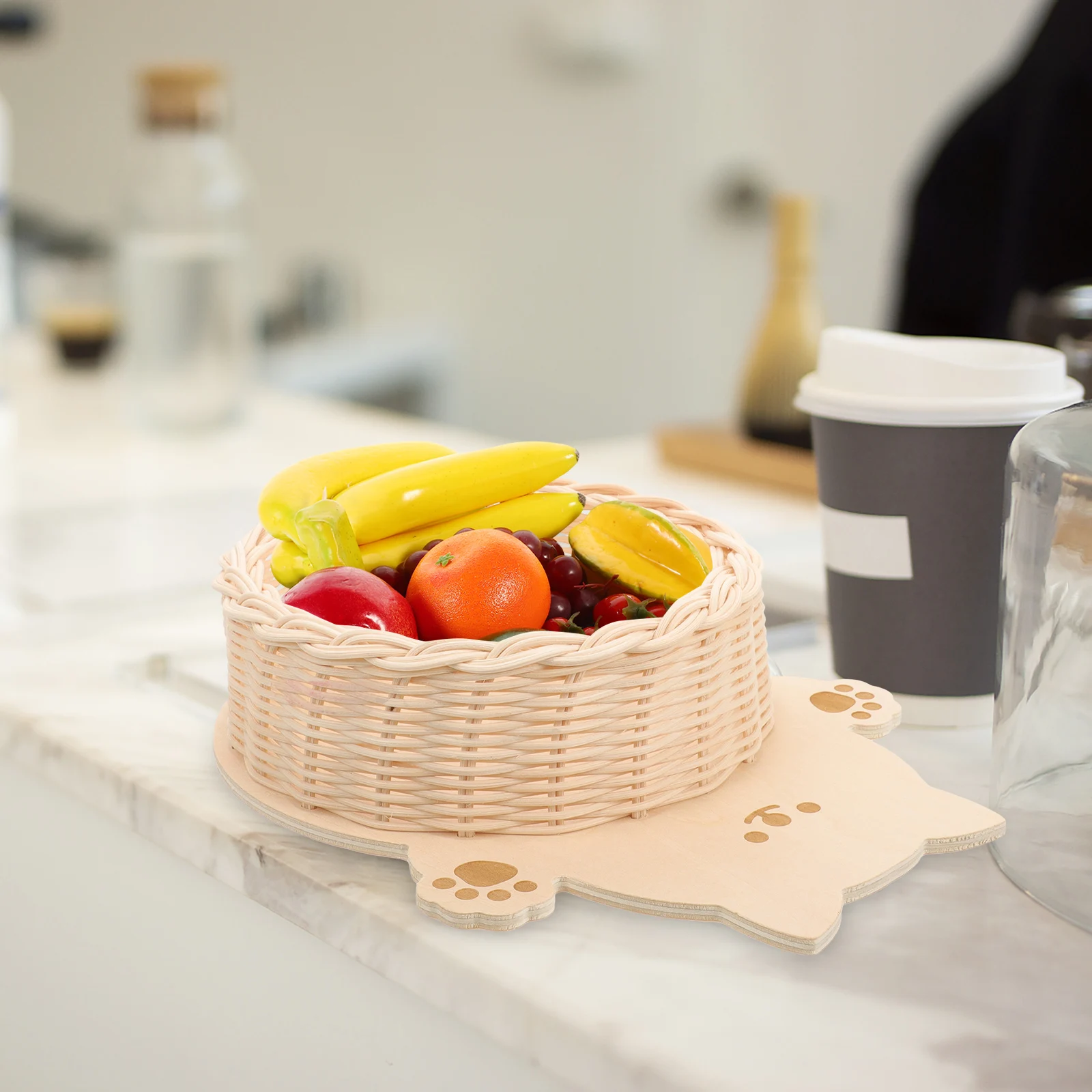 

Cat Storage Basket Woven Rattan Style Organizer Multifunctional Bread Fruits Snacks Container Home Decor Tabletop Display