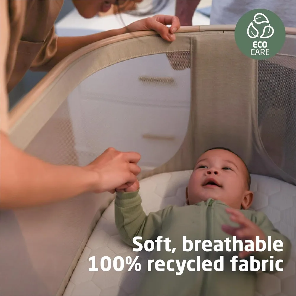 Iora Bassinet Classic Green,Portable Baby Bassinet,Infant Bedside Sleeper Crib, Height Adjustable,Breathable Mesh,Storage Basket