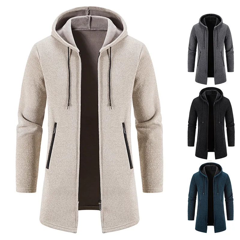 

2023 Men's Winter New Fleece-Lined Thick Mid-Length Cardigan Sweater Fashion Brimmed Hat Casual Sweater