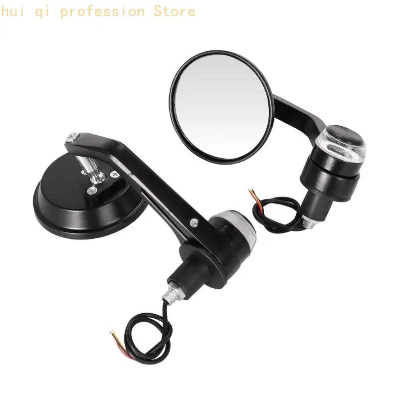 Motorrad-Lenker-Seitenspiegel mit Lichtgehäusen, 7/8-Zoll-Lenkerendpaar für Pendler und Ersatzgebrauch H8WE – Detail 2