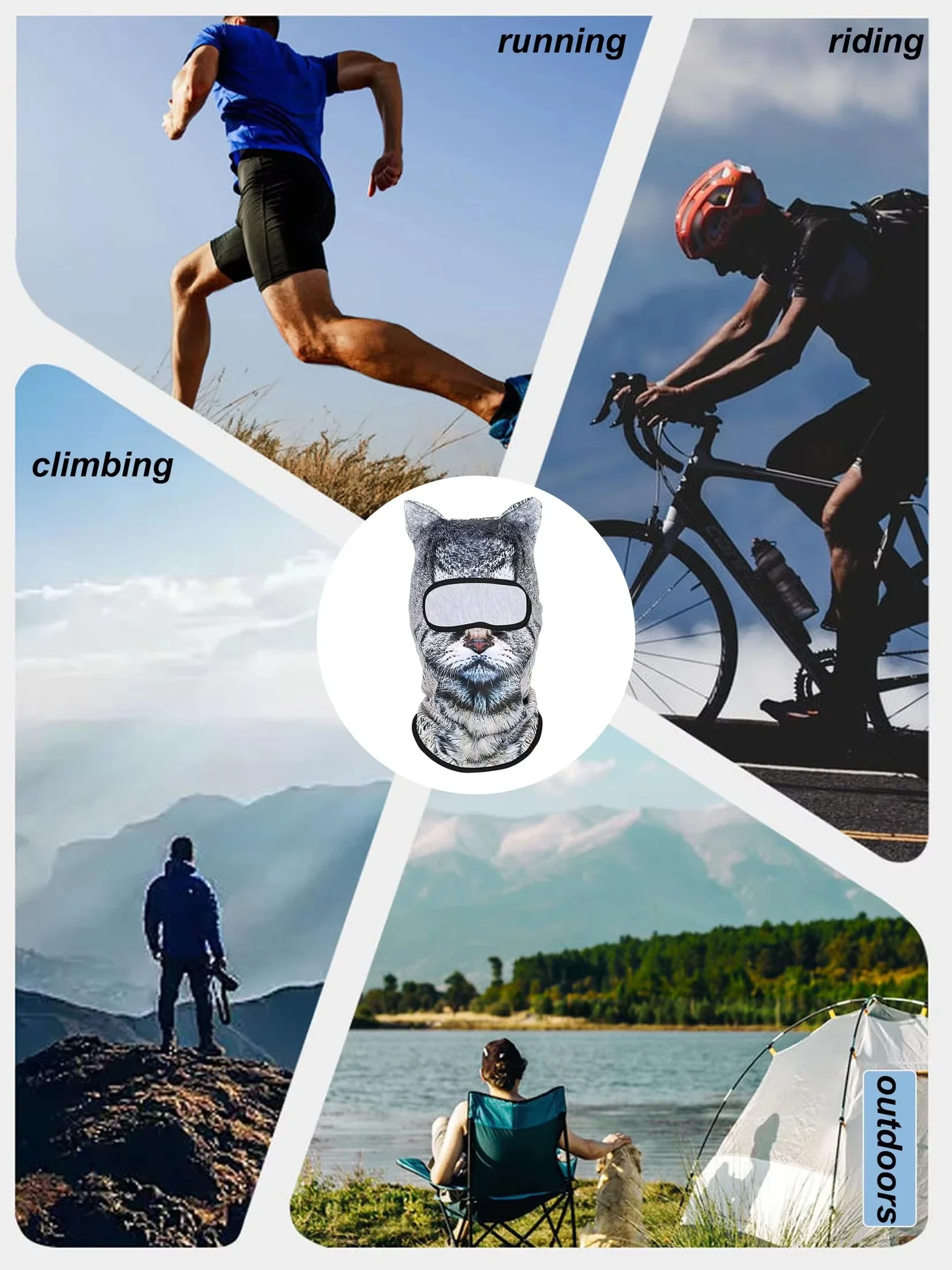 قناع تزلج بالاكلافا ثلاثي الأبعاد على شكل حيوان القط مع آذان، مناسب للمهرجانات الموسيقية والهذيان أو التزلج أو الهالوين أو الحفلات الخارجية