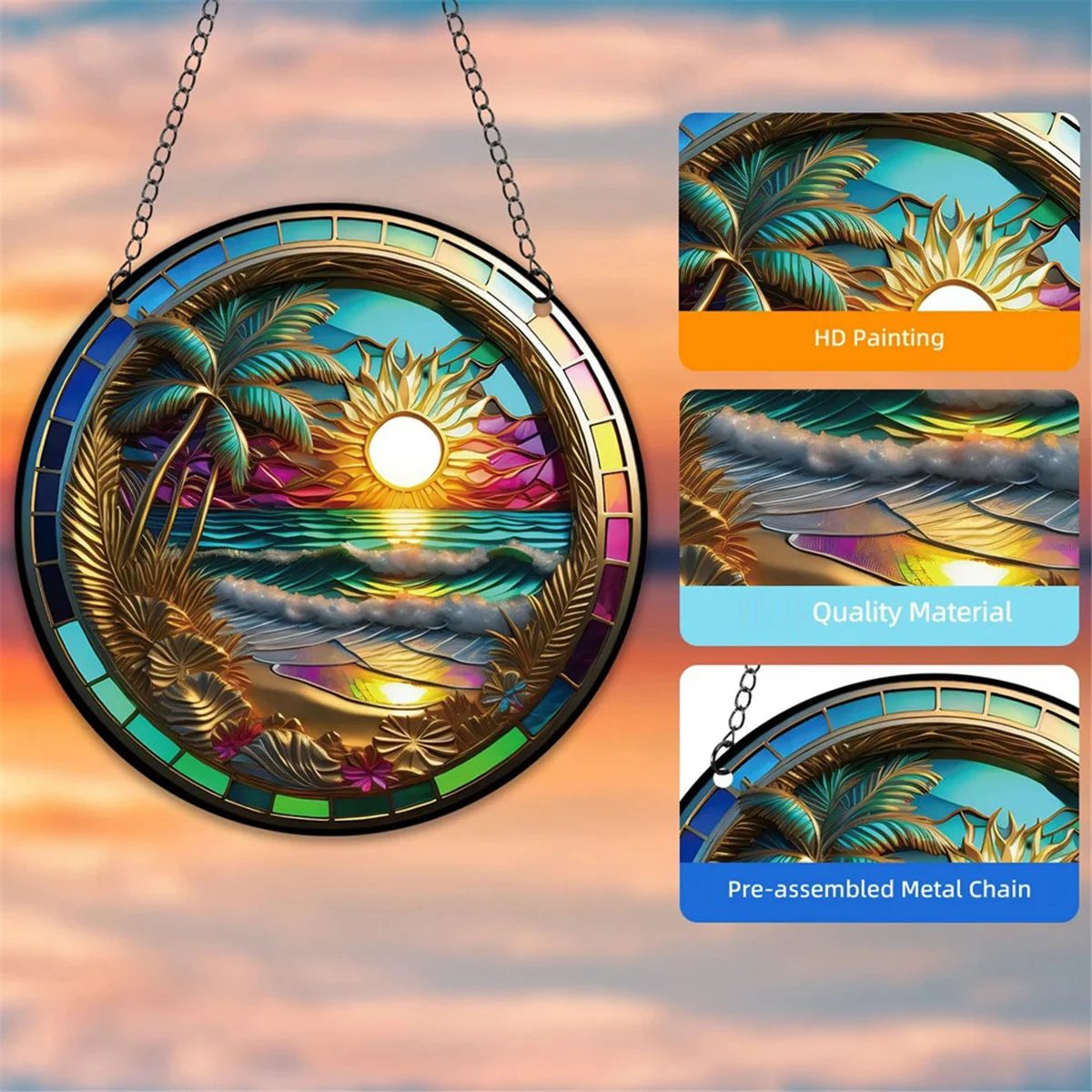 L74A 6 pezzi 3D Alba e tramonto Decor colorato per tende da finestra Decorazione per giardino Soggiorno Regalo per il suo cartello