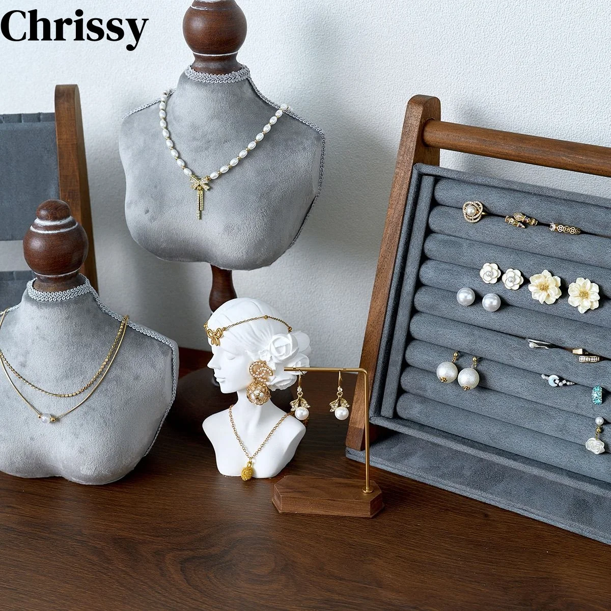 

uxury Dark Gray Jewelry Display Stand - Mannequin Figurine for Ring, Earring & Necklace Display, Premium Prop for Jewelry Photog