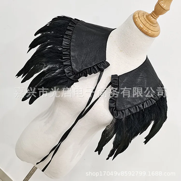 สไตล์โกธิค Ruffled Edge หนัง Feather Shawl ปลอม Masquerade เครื่องแต่งกายอุปกรณ์เสริม