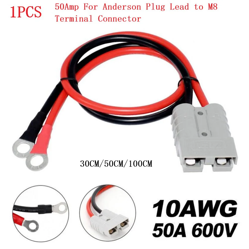 50Amp موصل 1000 فولت تيار مستمر ل أندرسون التوصيل تمديد الحبل 10AWG الأحمر/سترة سوداء M8 محطة بطارية شحن موصل كابل