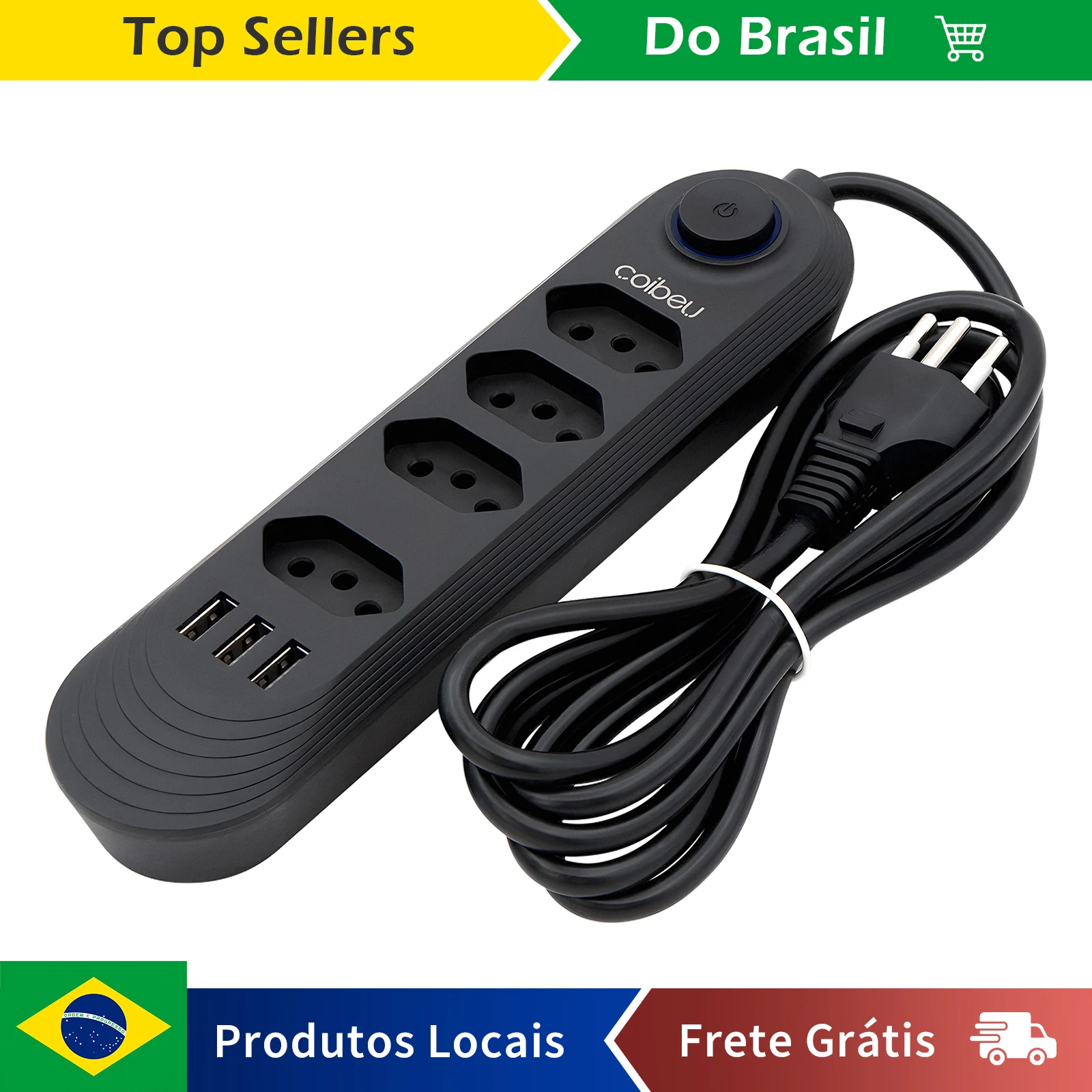 110-220V 10A 2M 2500W USB Socket Electric Extension Extension Electric Brazil Plug Water Plug Eudy USB Socket