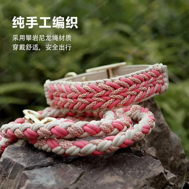 YY Strong Handmade Braided Rope Dog Leash with Comfortable Collar, Adjustable No-Slip Pet Lead for Medium Large Dogs Walking Tra