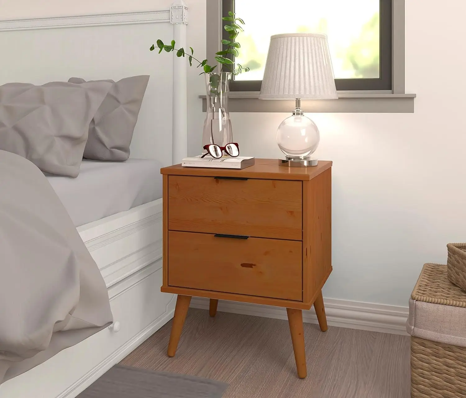 Alice Nightstand 2 Drawer Solid Wood Natural - Charming Mid- Modern Caramel Natural Side Table