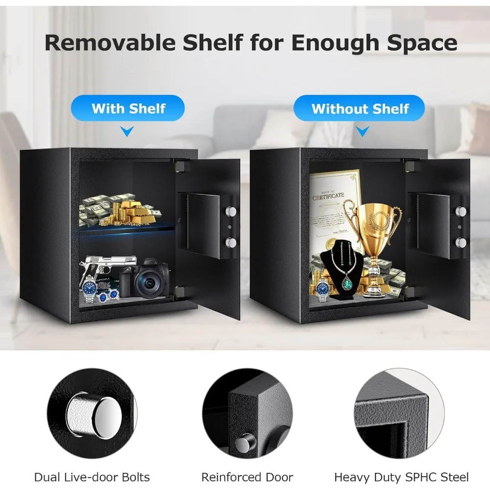 Стальной сейф с цифровым замком клавиатуры со съемной полкой для дома, гостиницы, офиса, ценностей, денег