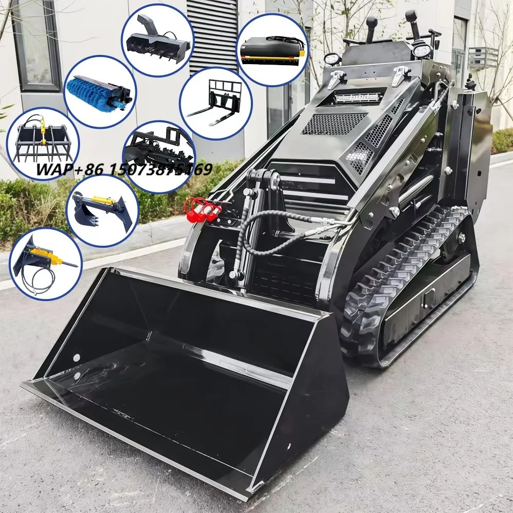 Cheap CE/EPA New Small Mini Small Garden Loader Track Mini Skid Steer Loader With Bucket Trencher Rotary Plow