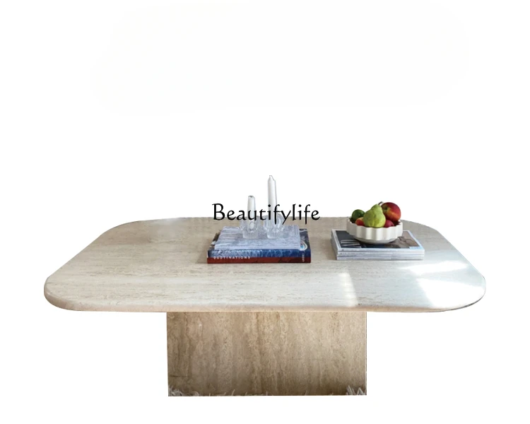 

Nordic Style Natural Marble Light Luxury Tea Table Bench Cave Stone Living Room Simple Retro Coffee Table