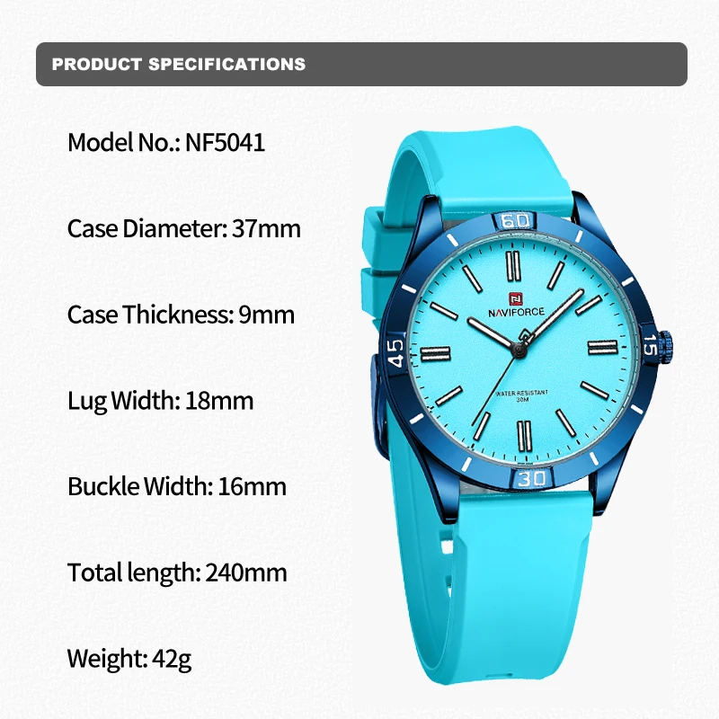 New Style NAVIFORCE Top Brand Casual Female Wristwatches Original Classics TPU Strap Quartz Waterproof Watches for Women NF5041