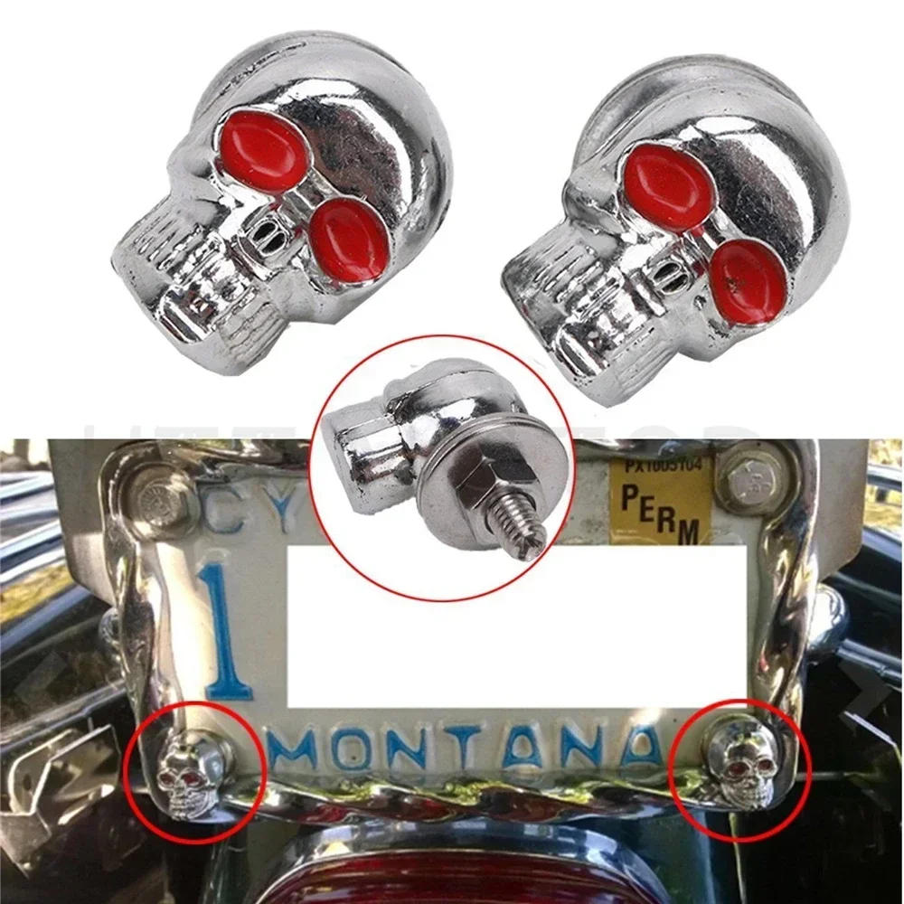 Motorcycle Parts Universal Parts Skull License Plate Frame Bolts Screws Fastener Red Eye