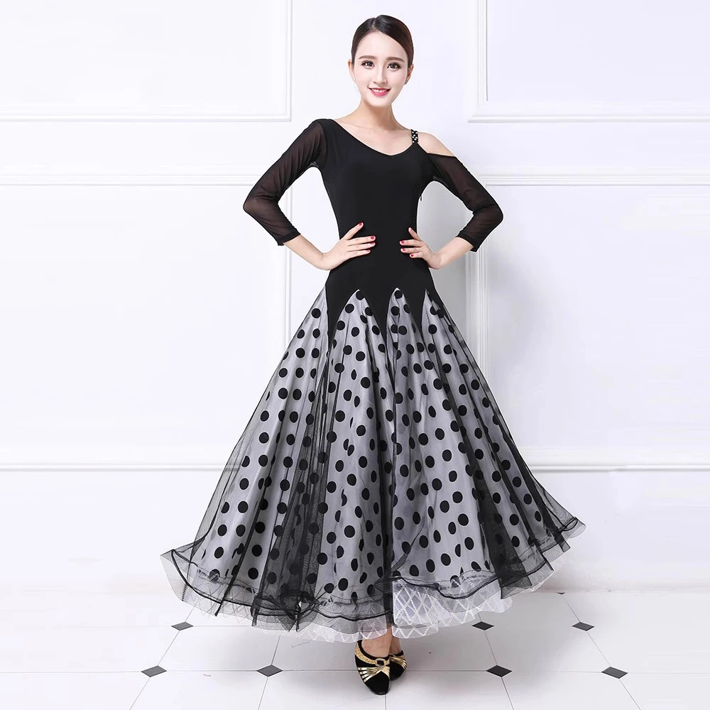 2025, schwarzes Ballsaal-Wettbewerbs-Tanzkleid für Damen, hochwertig, einschulterig, Standard-Modren-Walzer-Gesellschaftstanzkleider