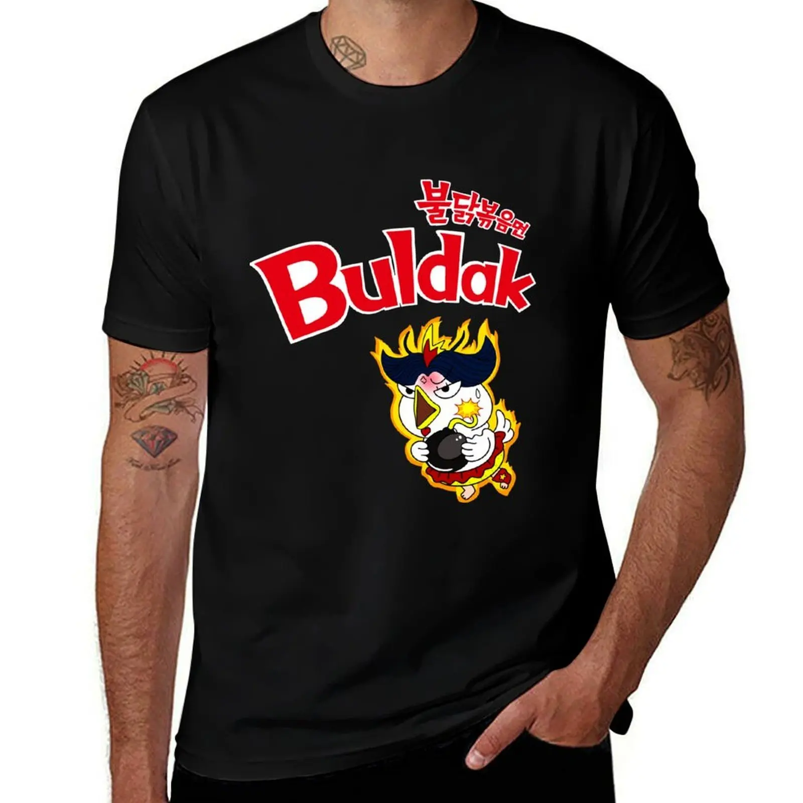 Camiseta con estampado de ramen para hombre, camisa de algodón Buldak, camiseta personalizada, pollo de lujo