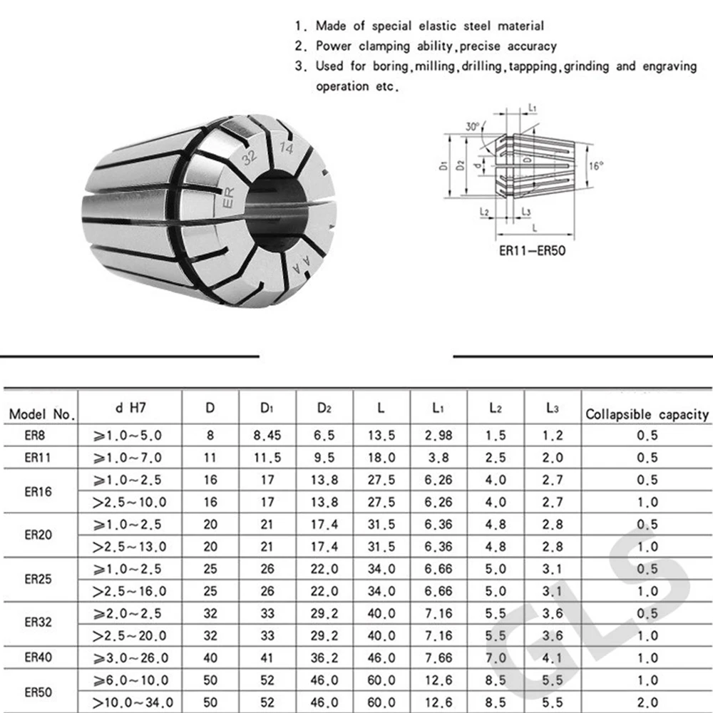 Imagem -06 - Primavera Pinça Chuck 0.005 mm para Cnc Milling Tool Titular Máquina de Gravura er Collet Chuck Terno Er11 Er16 Er20 Er25 Er32 Er40 er