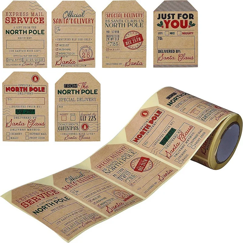 200 قطعة من ملصقات علامات الهدايا الطبيعية من سانتا كلوز - ملصقات عطلات مقاس 2 × 3 بوصة، علامات عيد الميلاد لتغليف الهدايا #1