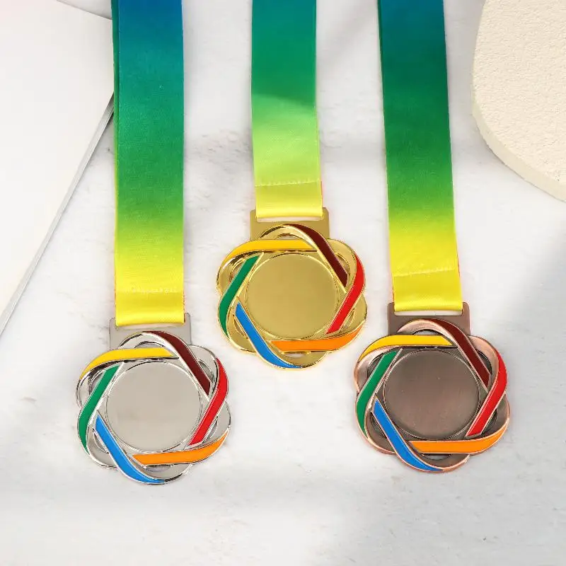 Metal Award Medals With Neck Ribbon Gold Silver Bronze Style For Sports Academics Or Any Competition Diameter